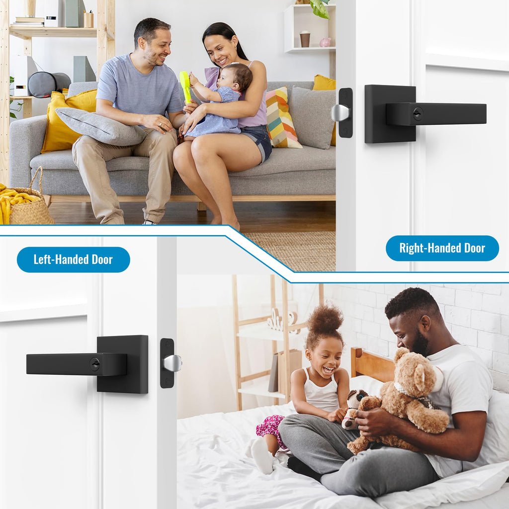 Entry Matte Black Door Keyed Lever Exterior Handles with Lock 2 Pack