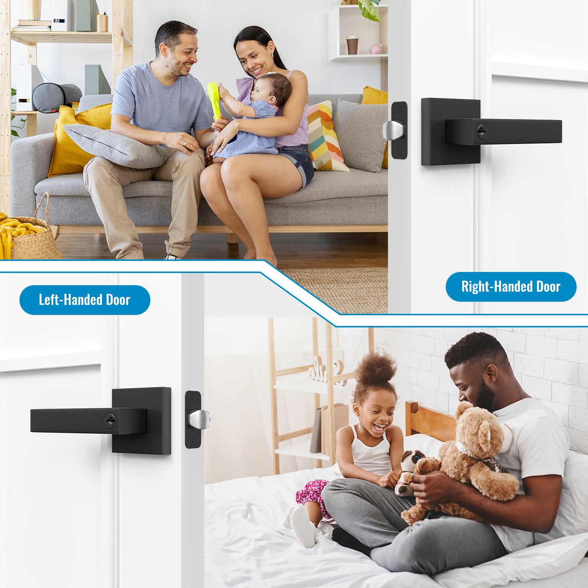 Entry Matte Black Door Keyed Lever Exterior Handles with Lock 2 Pack