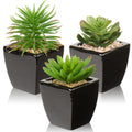 Small Succulents Artificial 3 Pcs Faux Succulents in Pots Fake Succulent Plants with Black Ceramic Pots for Modern