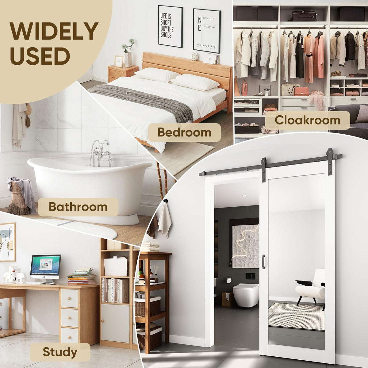 32in x 84in Mirror Barn Door with 5.5FT Hardware Kit, White