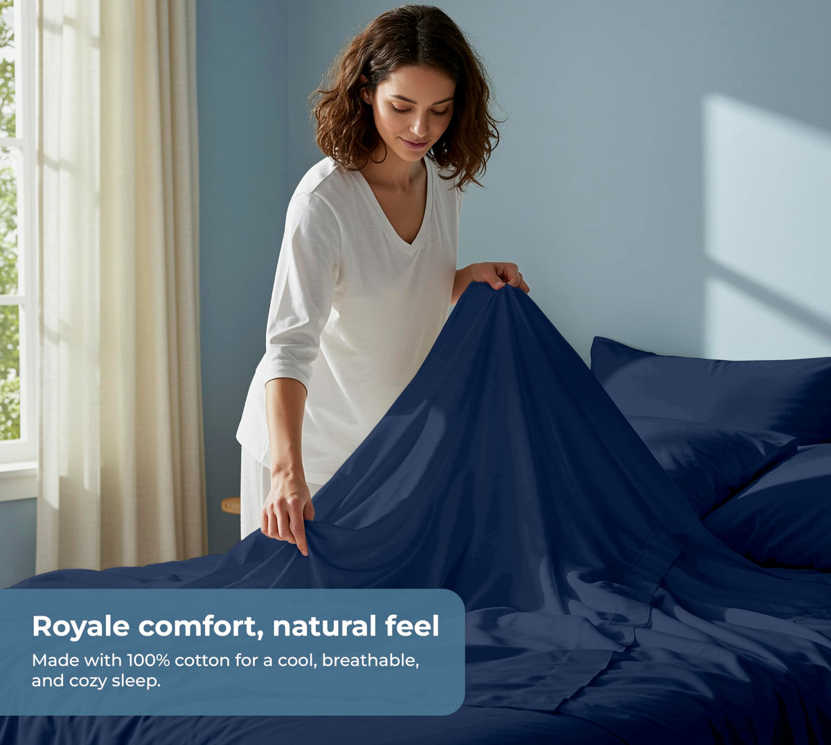 100% Organic Cotton King Sheet Set - Percale Weave - 4 Pieces Set - 1 Flat, 1 Deep Pocket Fitted Sheet and 2