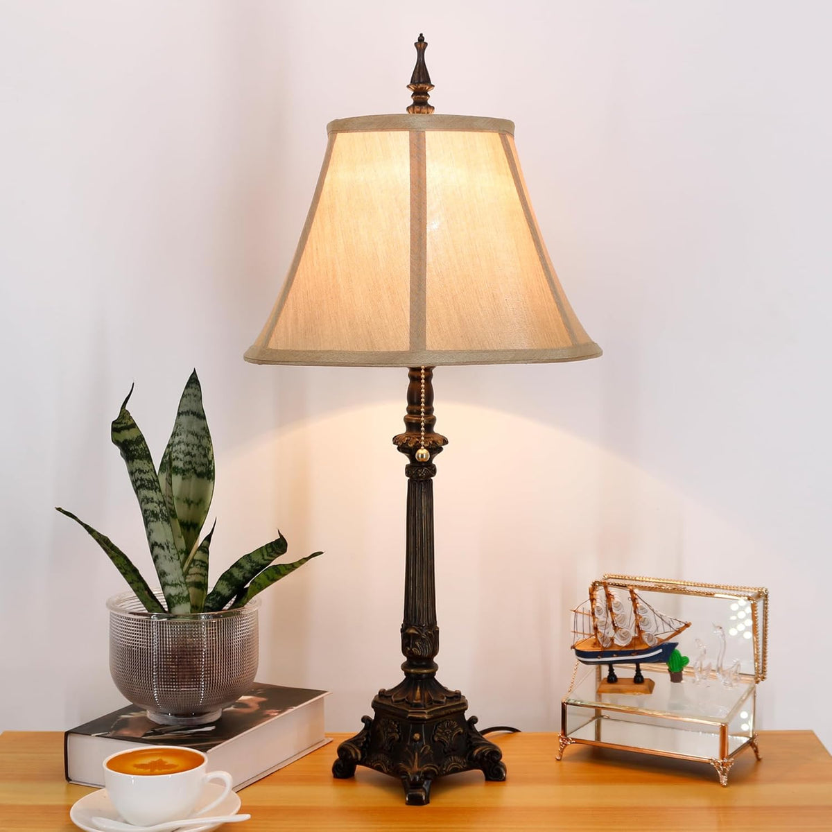 Farmhouse Table Lamp Antique Resin Base Traditional Rustic Mid-Century Desk Lamp 25.5 Inch Tall Office Bedroom