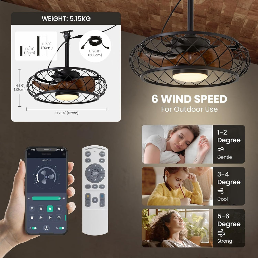 20" Outdoor Ceiling Fan with Light & Remote