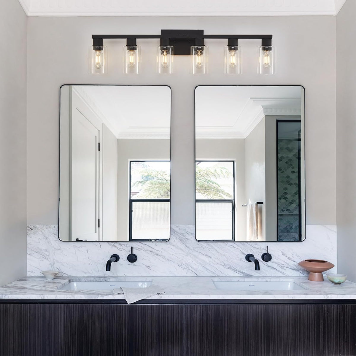 6 Light Bathroom Vanity Light, Matte Black Vanity Light Fixtures, Large Vanity Lights , Farmhouse Light Fixtures with