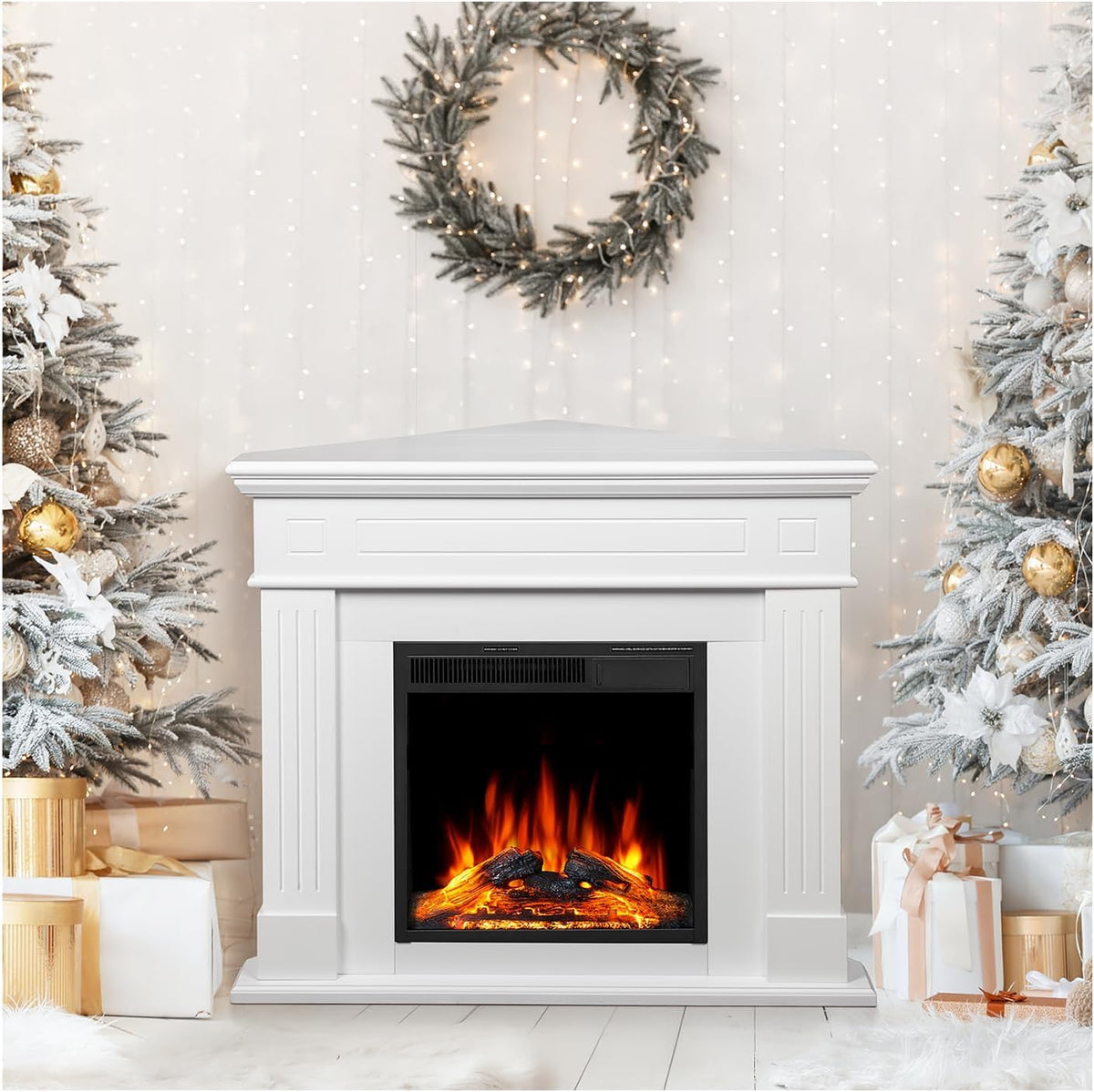 Electric Fireplace with Mantel, Corner White, 44inch