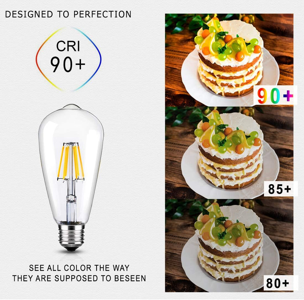 LED Edison Bulbs,Dimmable Vintage Light Bulbs,6W Warm,E26 Clear Glass