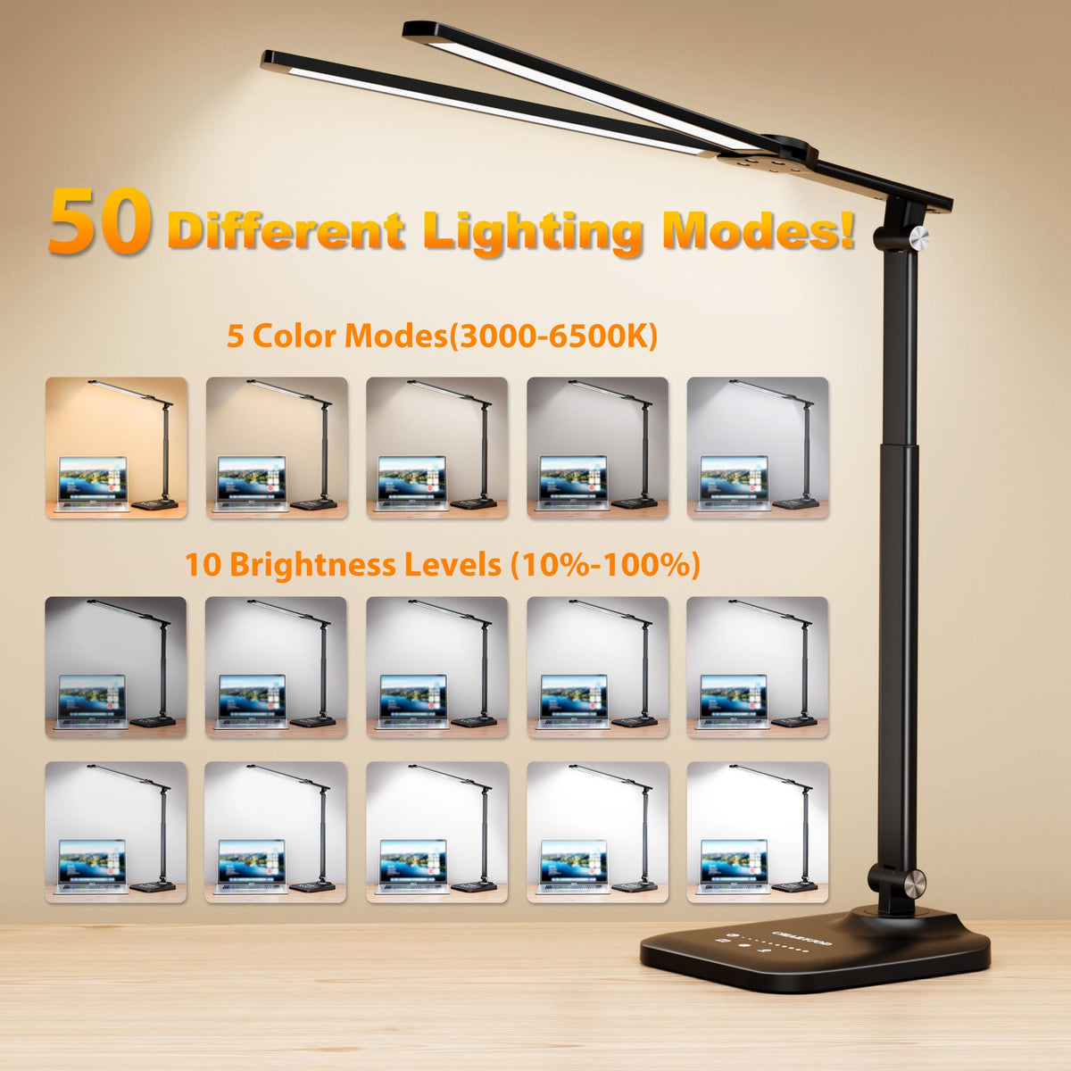 LED Desk Lamp Home, Height Adjustable Architect Desk Light with USB Adapter, Stepless Dimming Desk Lamp Light