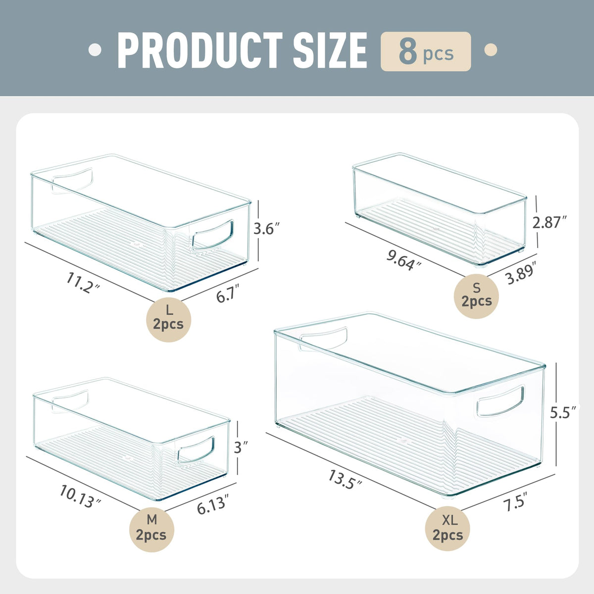 8 PACK Freezer Organizer Bins Fridge Organizers and Storage Stackable Refrigerator Organizers Bins with Side Handles