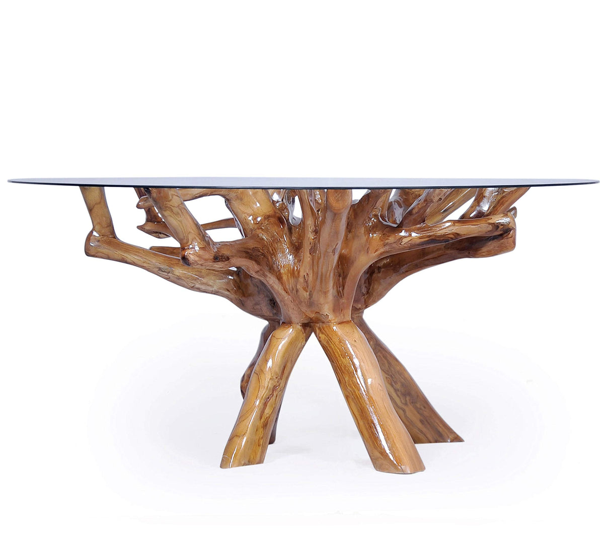 Teak Wood Root Dining Table Including 55 Inch Round Glass Top Made