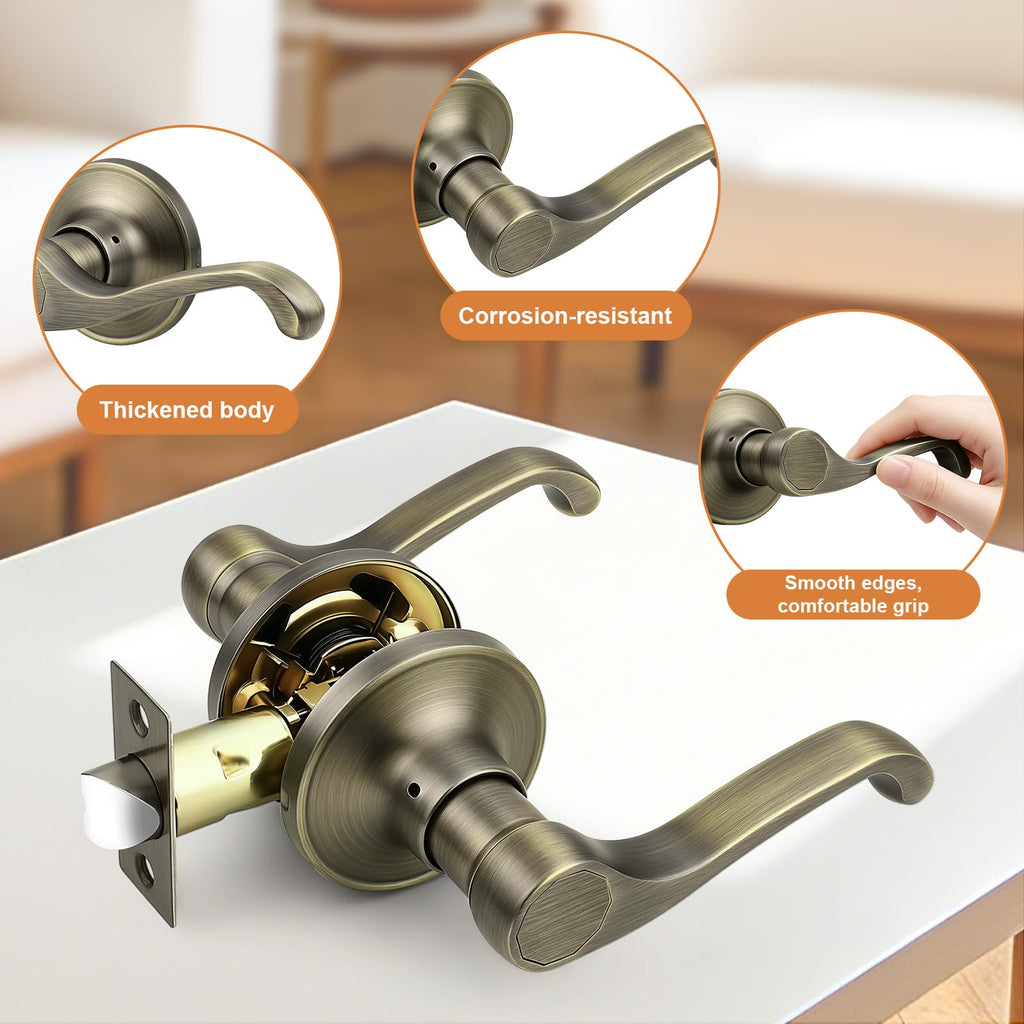 2026 New 6Pack Scroll Passage Door Lever, Antique Bronze Interior Door Handle, Easy Install & Closet Door, No Lock