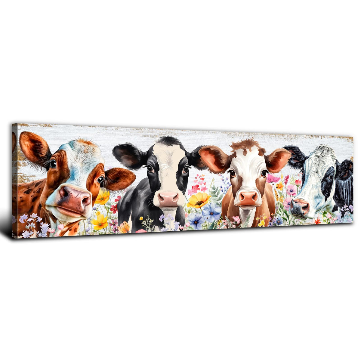 Country Cow Canvas Wall Art Kitchen Wall Decor Vintage Funny Cattle Flowers Picture Prints Rustic Farmhouse Painting
