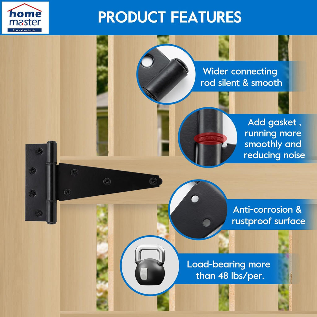 6" Heavy Duty Gate Hinges, 6 Pack T Strap Hinges