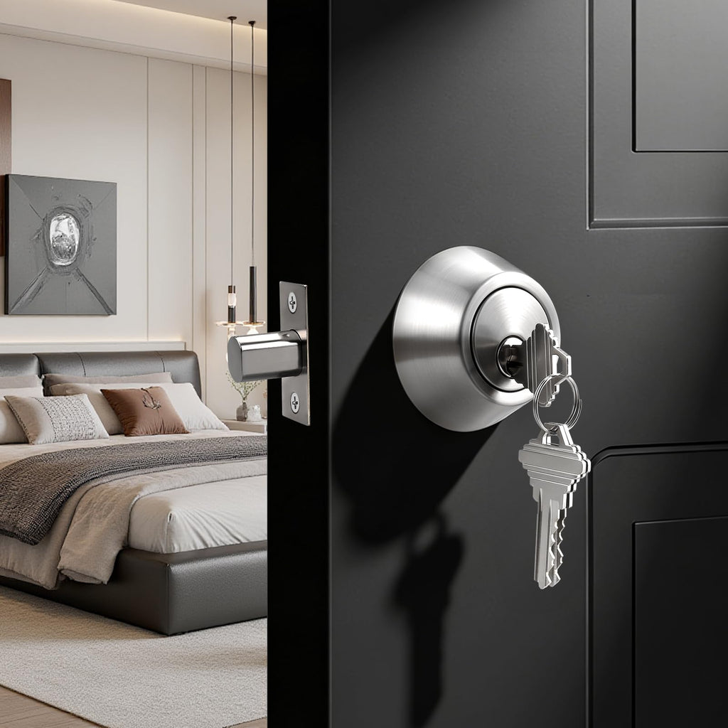 1 Pack Satin Nickel Single Cylinder Deadbolt Lock Set, Keyed One Side Door Lock for Exterior and Interior Door
