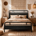 Bed Frame with Vintage Industrial Wood Headboard, Heavy Duty Metal Platform with 12" Under-Bed Storage