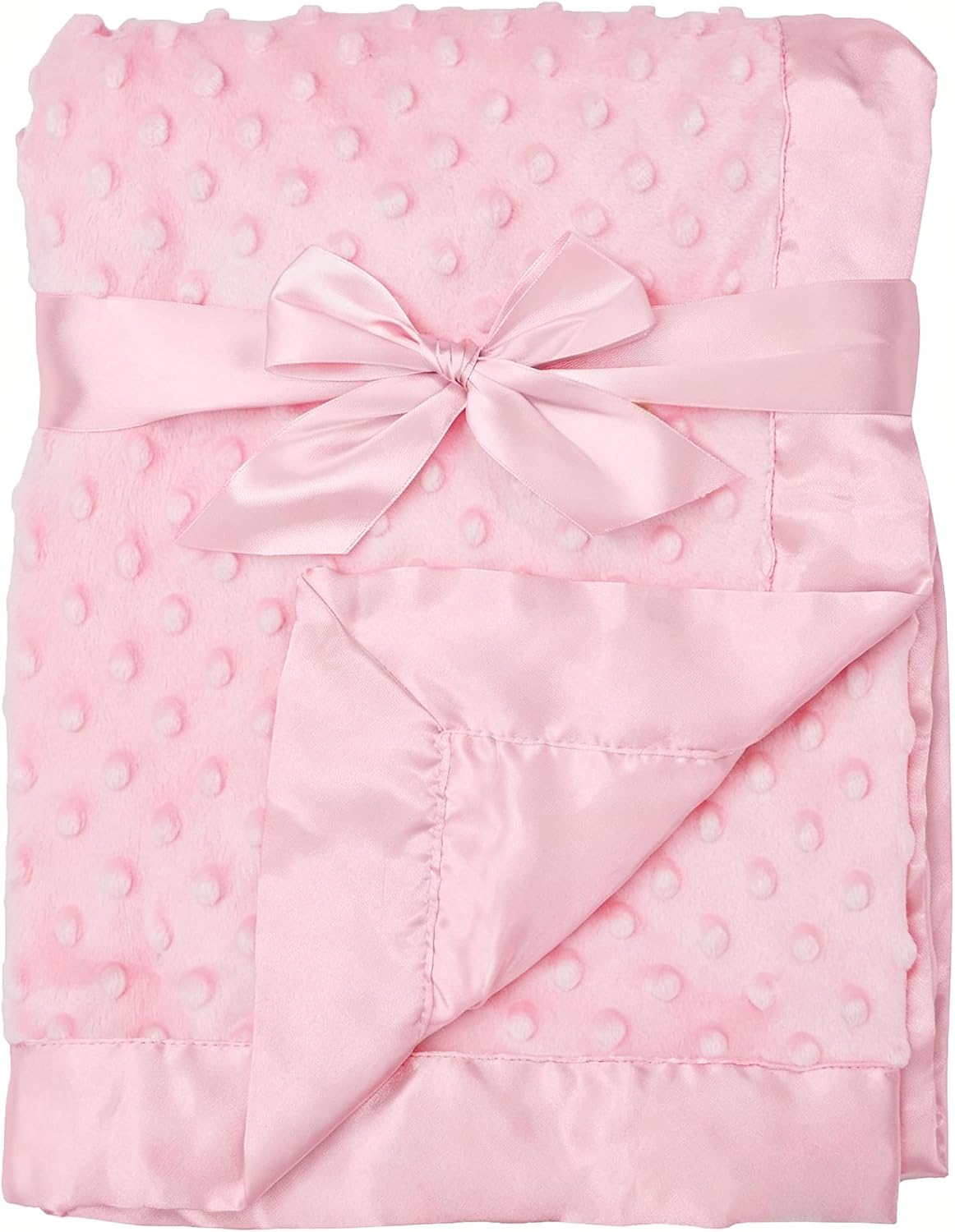 Heavenly Soft Chenille Receiving Blanket (30" x 40"), Layer Design with Minky Dot & Silky Satin, Pink, for Boys