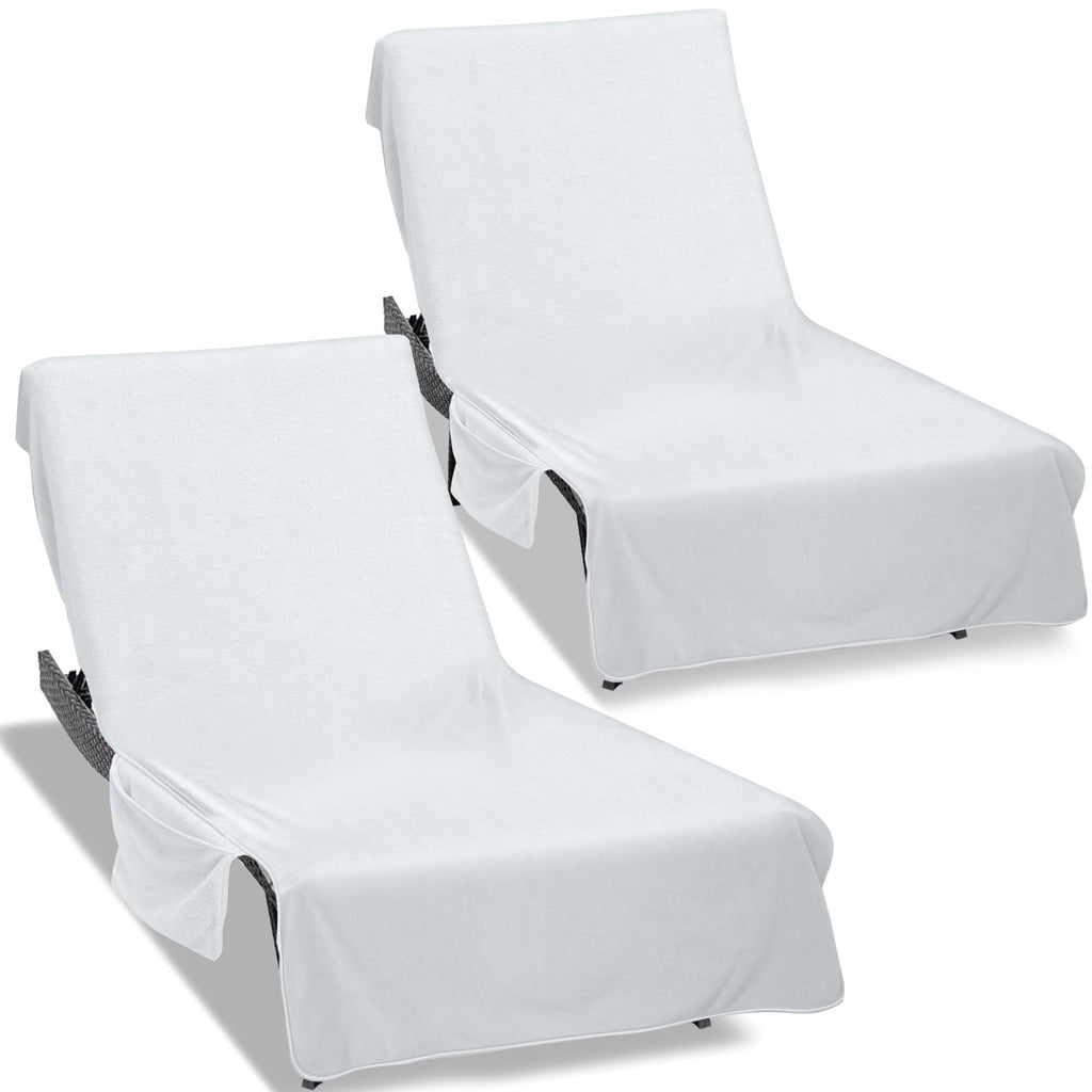 Super Soft & Thick Lounge Chair Towel Cover (Pack of 2), Chaise Lounge Cover with Pockets, Beach Chair Cover for Pool