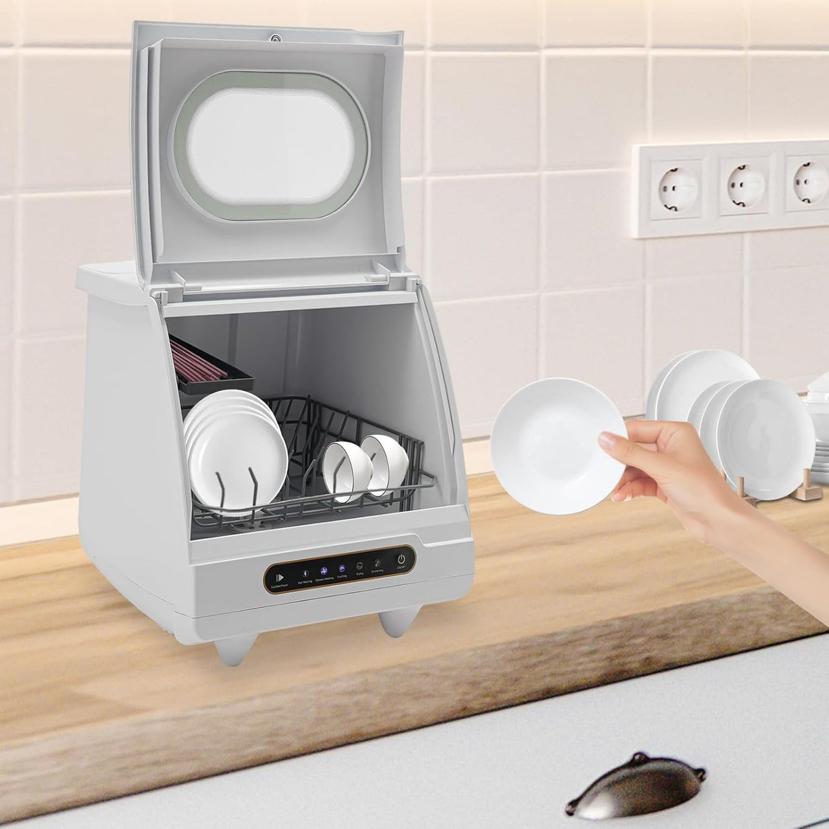 6-Set Countertop Dishwasher - 800w 5-in-1 Compact Dishwasher with High-Temp Sterilization (161.6℉)