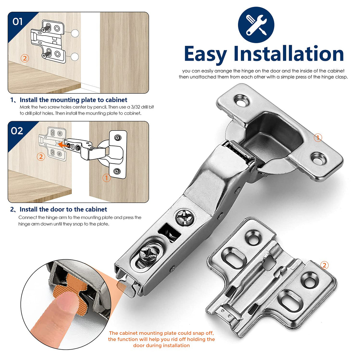 European Kitchen Cabinet Hinges, Soft Close, Insert, 60 Pack