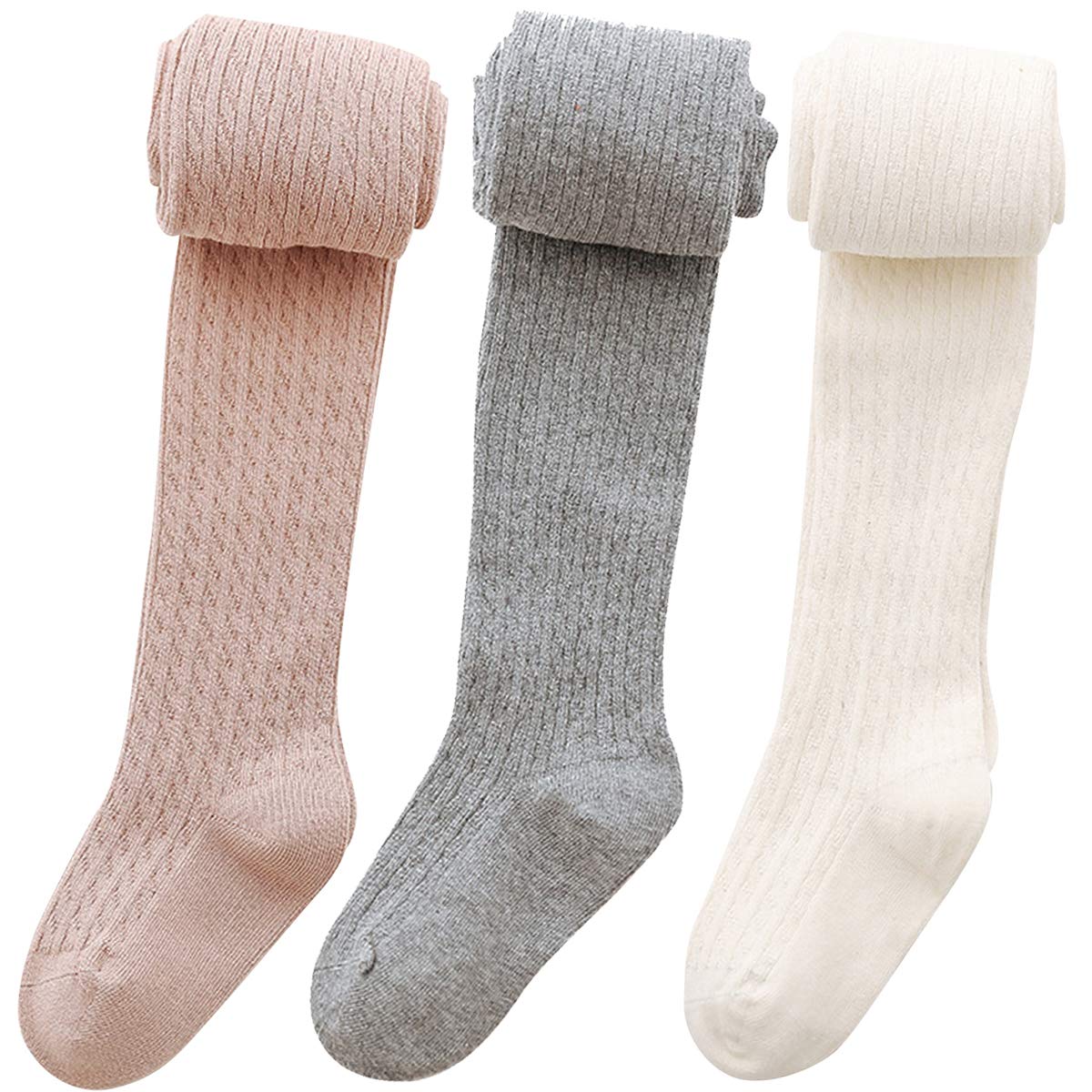 Baby Girls Tights Cable Knit Leggings Stockings Cotton 3 Pack Pantyhose Infants Toddlers