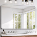 60x40 Inch Silver Bathroom Mirror for Over Sink, Large Rectangular Wall Mirror with Metal Frame, Rounded Corners