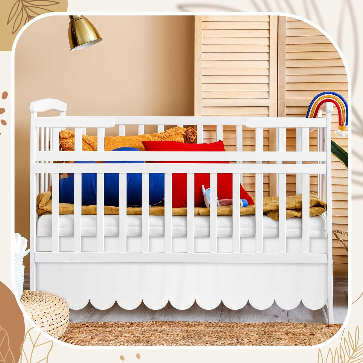 100% Microfiber Scalloped Crib Skirt 28"x 52" with 14" Inch Drop Lenght with 4 Split Corners for Baby Boys Girls Soft