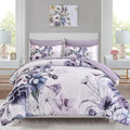 Floral Comforter Set Queen 7 Piece, Purple Flower Bed in a Bag, Elegant Floral Comforter with Sheet Set
