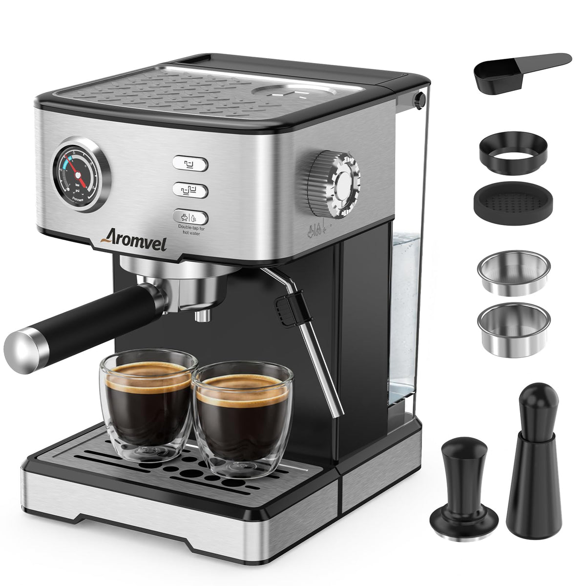 20 Bar Espresso Machine with Milk Frothing Steam Wand, Stainless