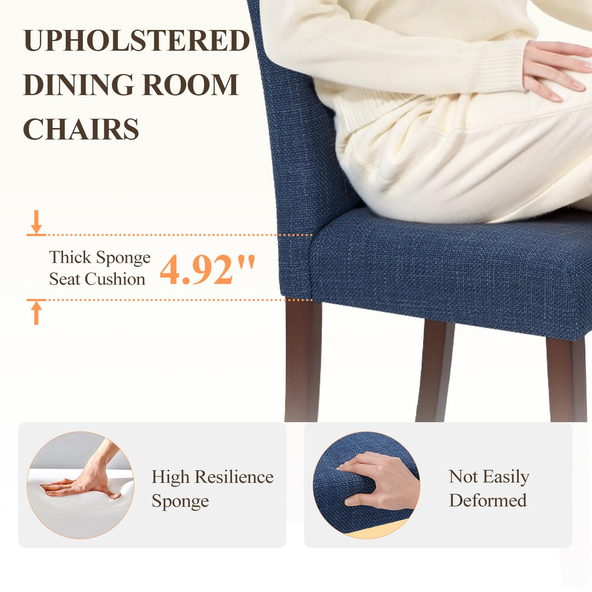 Upholstered Parsons Set of 2, Modern Dining Room Chairs with Back, Fabric Kitchen Side Chairs with Wood Legs for