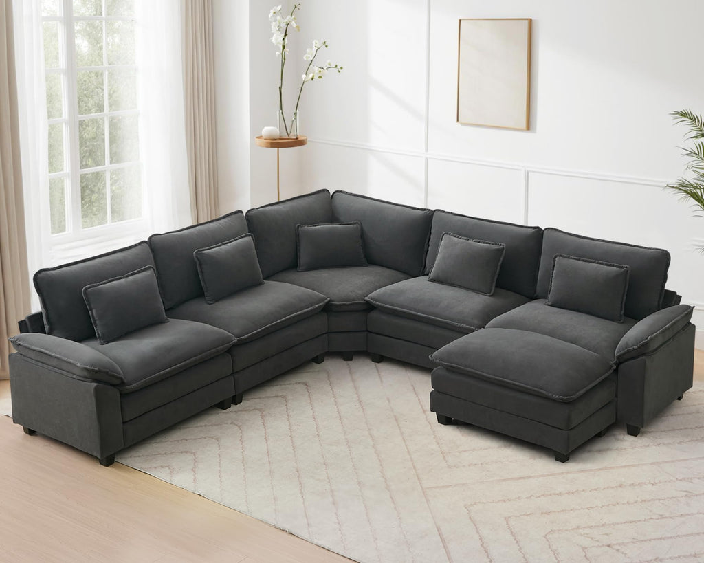 116" Oversized Modular Sectional Sofa U-Shaped Corner Cloud Couch with Ottoman, Convertible Deep Seat Velvet Couch