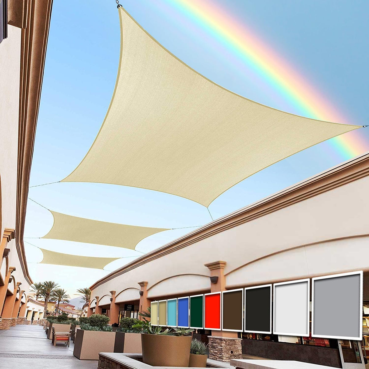 14' x 20' Beige Rectangle Sun Shade Sail Canopy Outdoor Patio Fabric Screen Awning RTAPR1420 - UPF50+ 95% UV