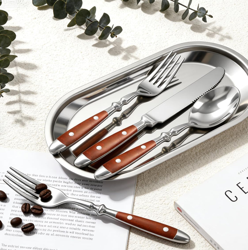 Brown Silverware Set, Flatware Set with Brown Bakelite Handle, 20pcs