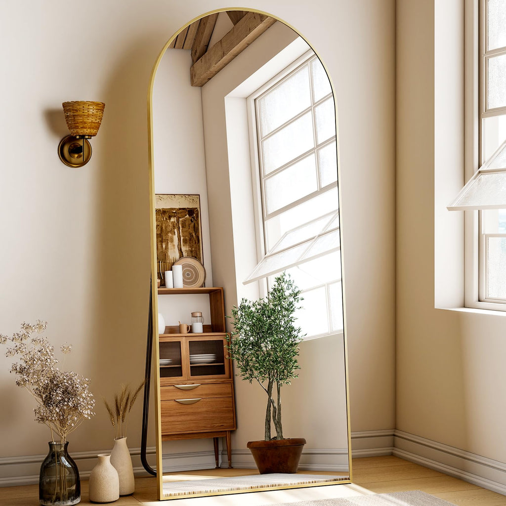 24x68 Gold Arched Full Length Mirror Floor Mirror with Metal Frame