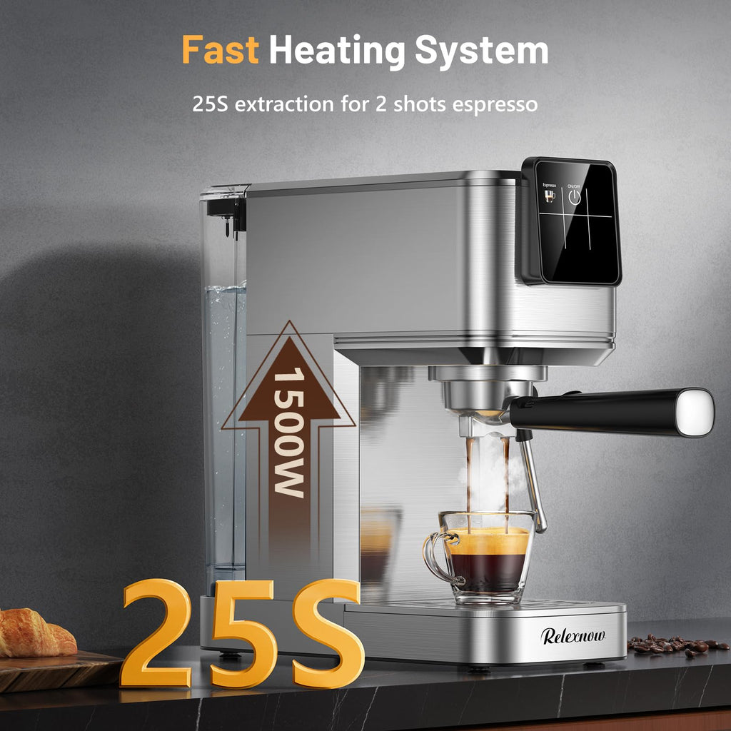 Espresso Machine, 20 Bar Espresso Maker Milk Frother & LCD Panel, Hot & Iced with Rapid Cold Brew, Stainless Steel
