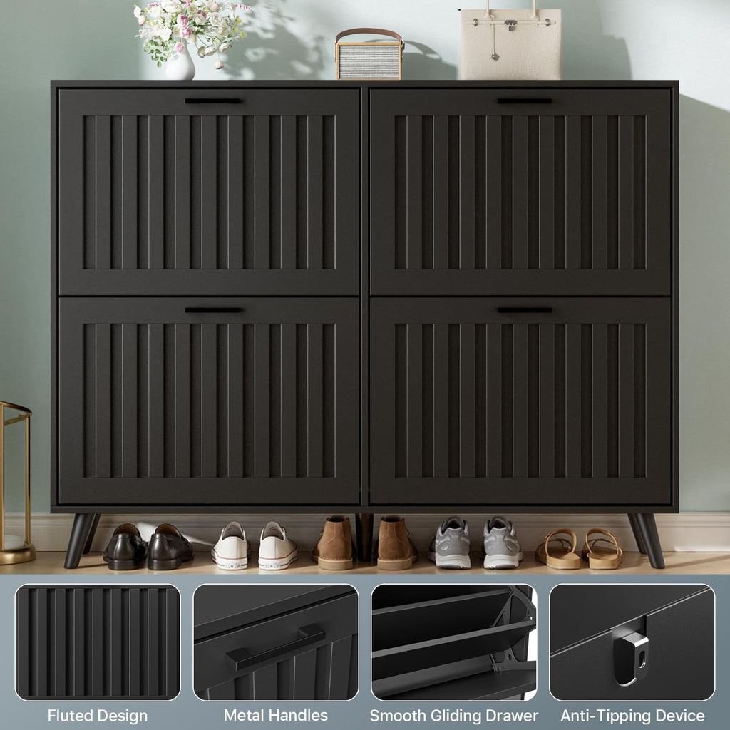 Shoe Storage Cabinet Narrow Shoe Rack Cabinet 4 Flip Drawers