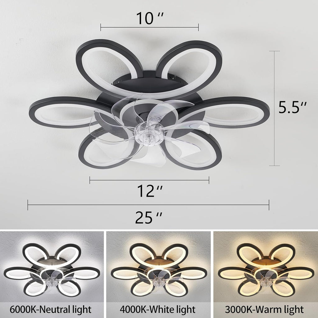 27" Black Flush Mount Ceiling Fan with Light & Remote