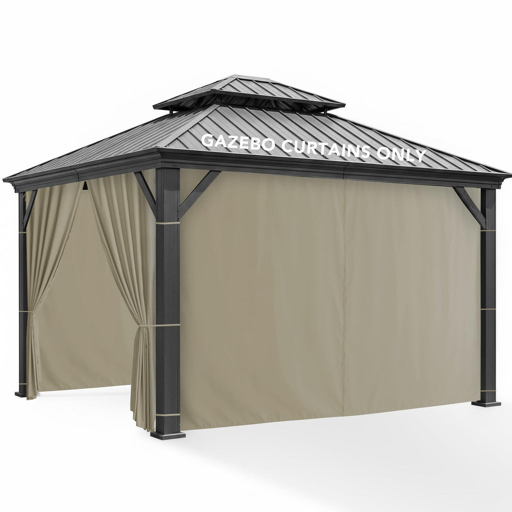Patio Curtains Outdoor Waterproof with Zipper, 4-Panel, Taupe