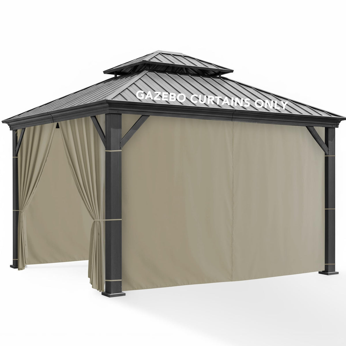 Patio Curtains Outdoor Waterproof with Zipper, 4-Panel, Taupe