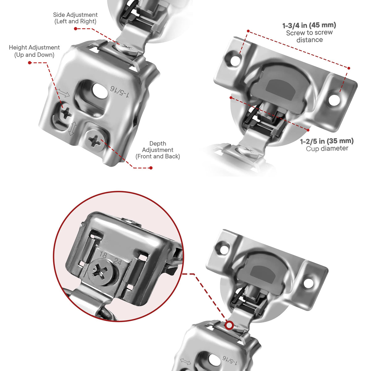 (10 pcs) 1 5/16" Overlay Cabinet Door Hinges, 90 Degree Restricted Opening Angle Soft Closing Face Frame Hinges