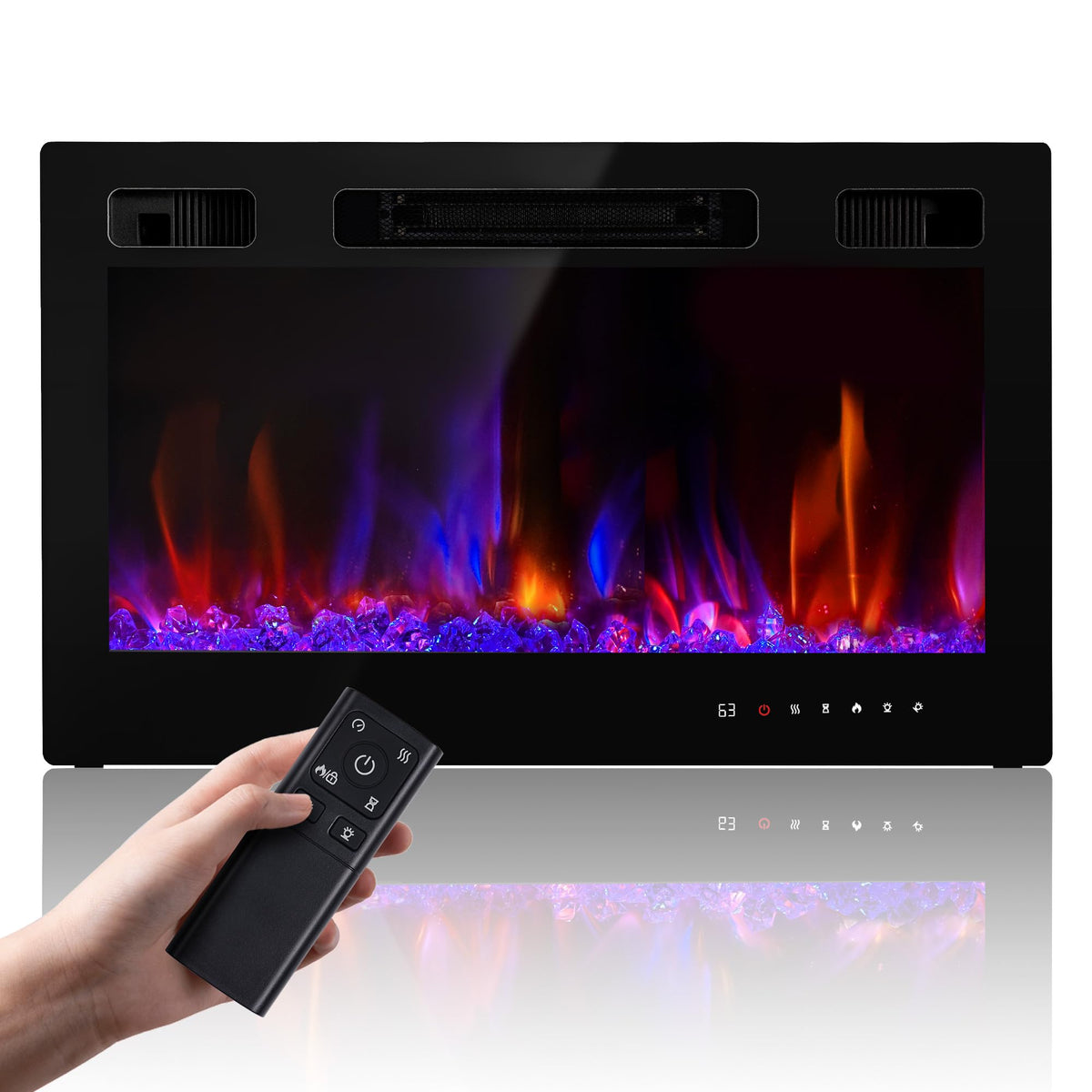 Electric Fireplace Insert 30" 1500W Wall Mounted Fireplaces Recessed Heaters, Fit for 2 X 6 stub, Remote Control Slim