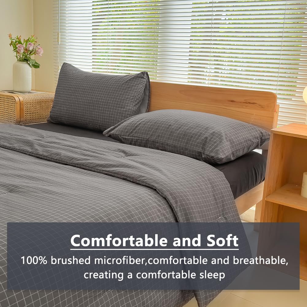 Comforter Set, Dark Gray Plaid, 3 Pieces