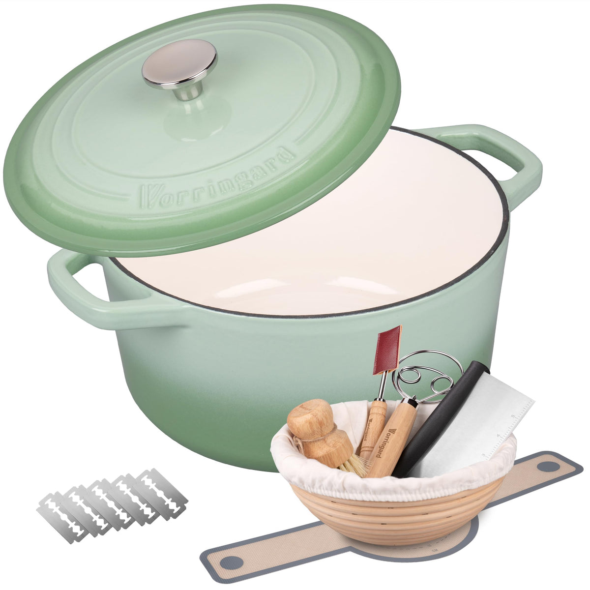 Enameled Cast Iron Dutch Oven Pot with Lid, for Bread Baking, Round Bread Oven- include Sourdough Bread Baking