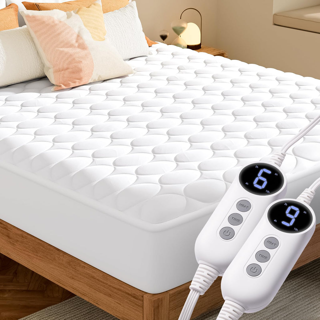 Heated Mattress Pad with Dual Control - with 9 Heating Settings Controller & 10-Hour Auto Off, Deep Pocket