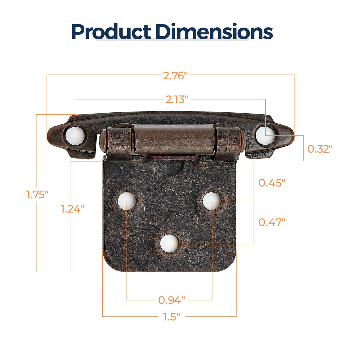 Antique Copper Cabinet Hinges 1/2 Inch Overlay 20 Pack(10 Pairs)