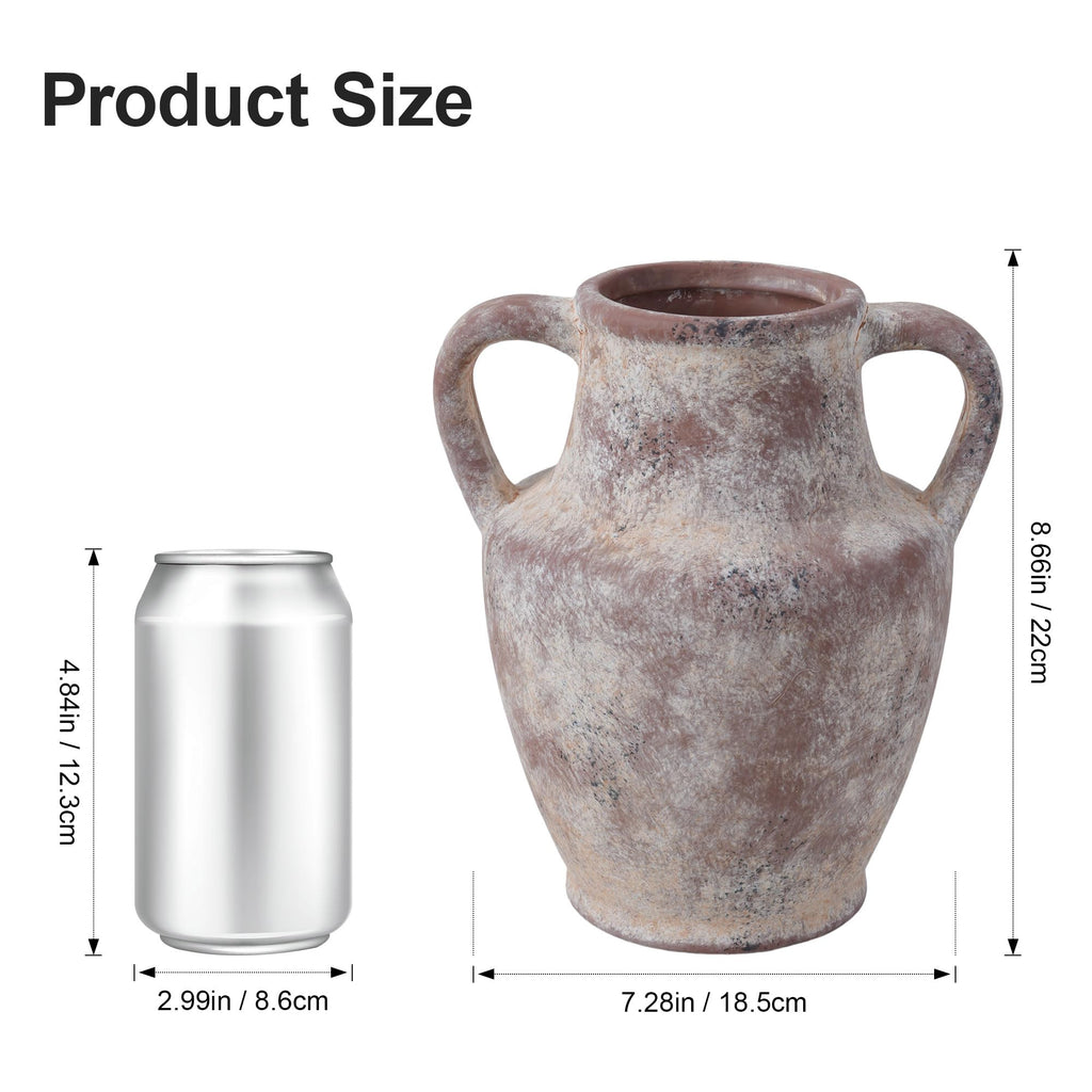 Ceramic Flower Vase with Handles, 8.66 inch Tall Clay Decorative Vases Farmhouse Rustic Vases Pottery Vases Decor