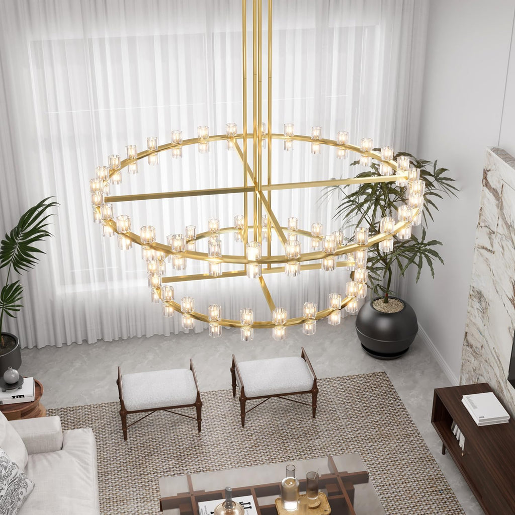 48" Gold Wagon Wheel 2-Tier Chandelier