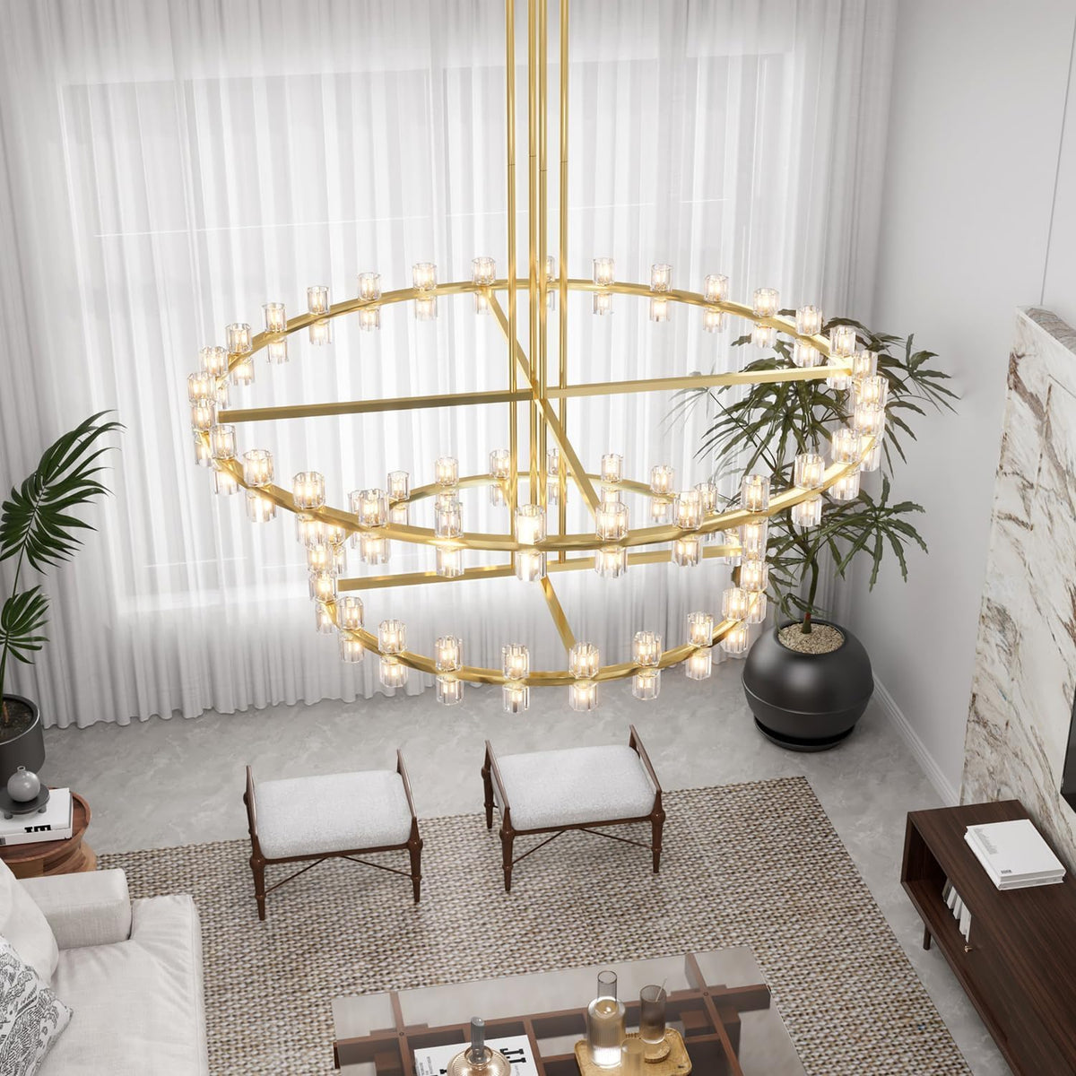 48" Gold Wagon Wheel 2-Tier Chandelier