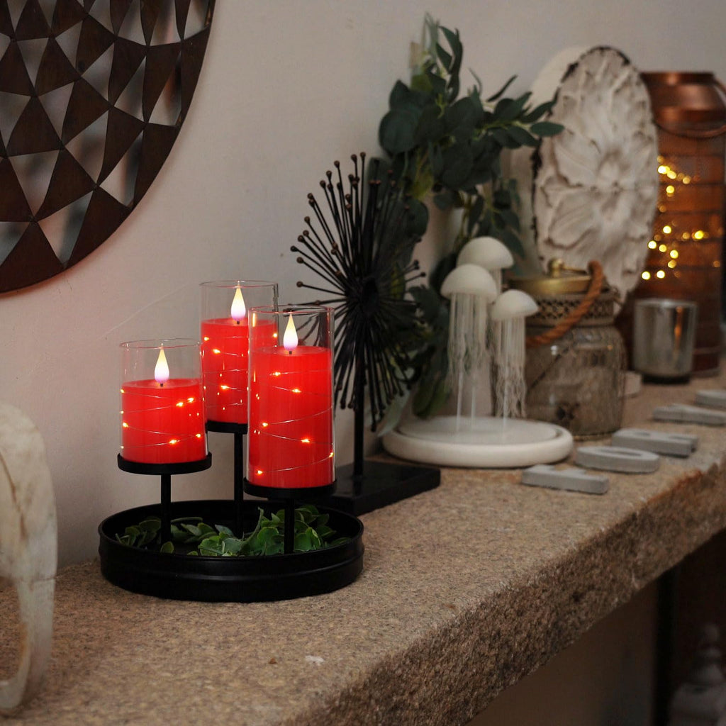 Flickering Flameless Candles with String Lights, Battery Operated Candles, Embedded String Lights LED Candles