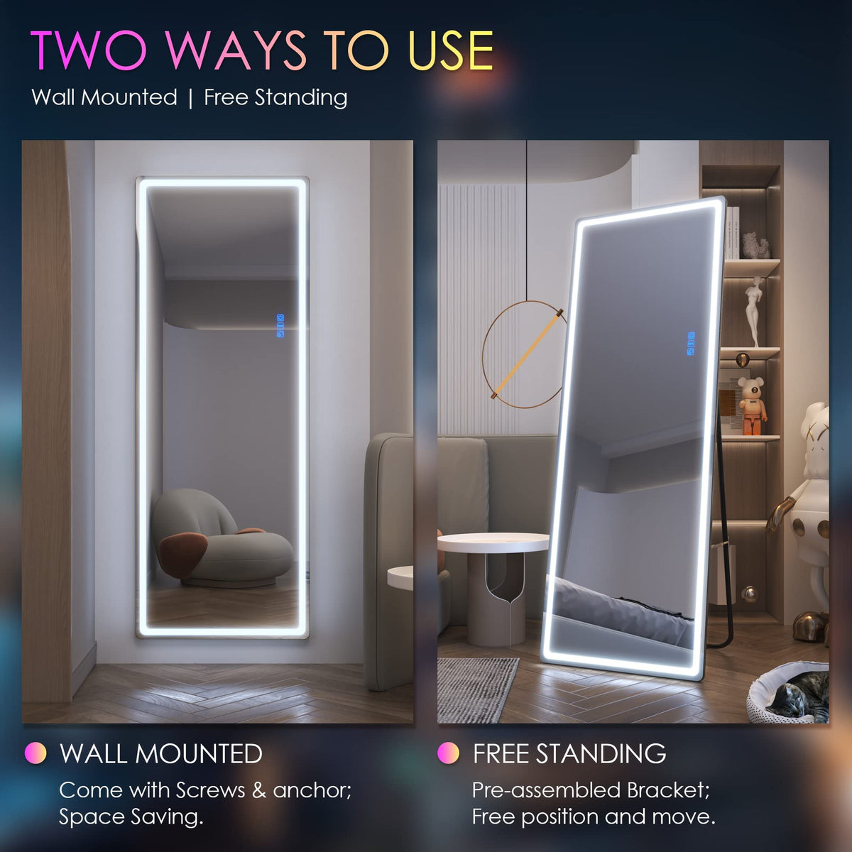 RGB Full Length Mirror with Lights, 63"X22" Full Body Mirror
