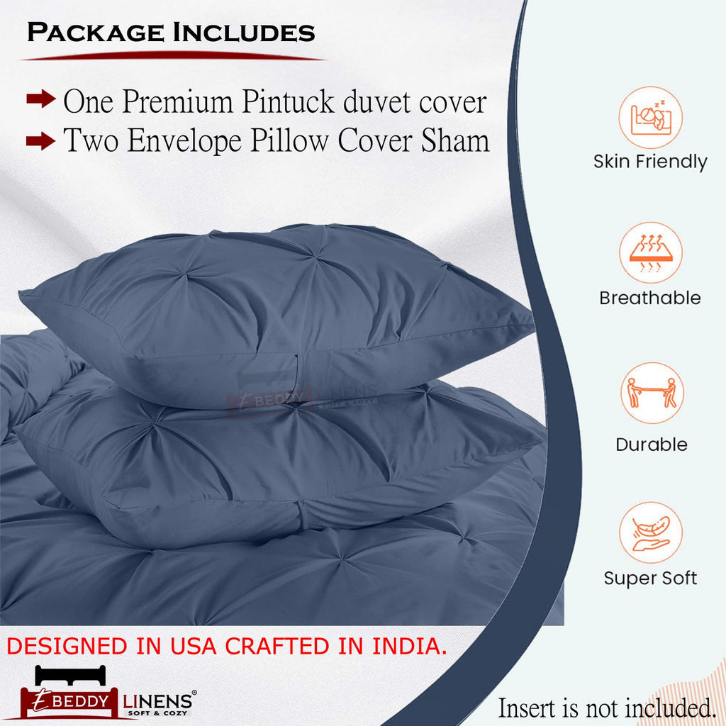 Luxury Soft Egyptian Cotton Alaskan King 132x120 Size 3-Pieces Pinch Pleated Pintuck Duvet Cover Zipper Closure &