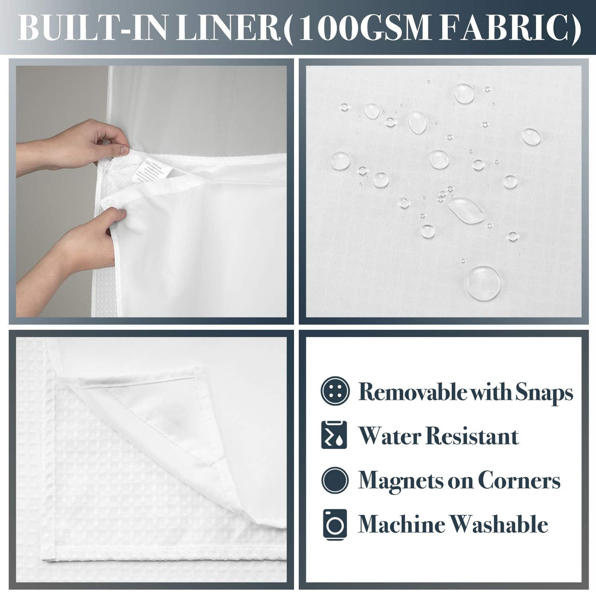 48 x 72 Waffle Weave Shower Curtain with Snap-in Liner Set White